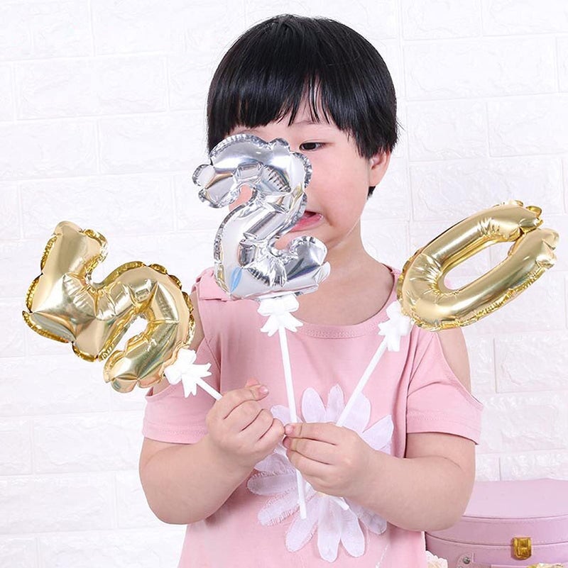 AMFIN® 0 Number Foil Balloon Cake Topper for Birthday Decoration Cake Topper Number- Silver - Image 5