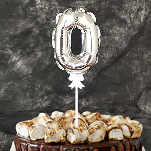 AMFIN® 0 Number Foil Balloon Cake Topper for Birthday Decoration Cake Topper Number- Silver - Image 1