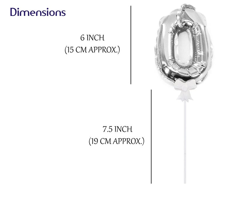 AMFIN® 0 Number Foil Balloon Cake Topper for Birthday Decoration Cake Topper Number- Silver - Image 3
