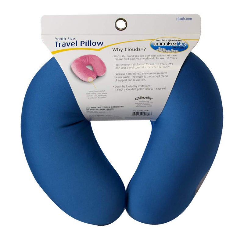 Cloudz Kids Dual Comfort Microbead Airplane Travel Neck Pillow. Super Soft Cozy Plush on One Side, Cool Relaxing Spandex on The Other! Keep Your Kids Comfy and Supported at Home or On The Go! - Blue - Image 2