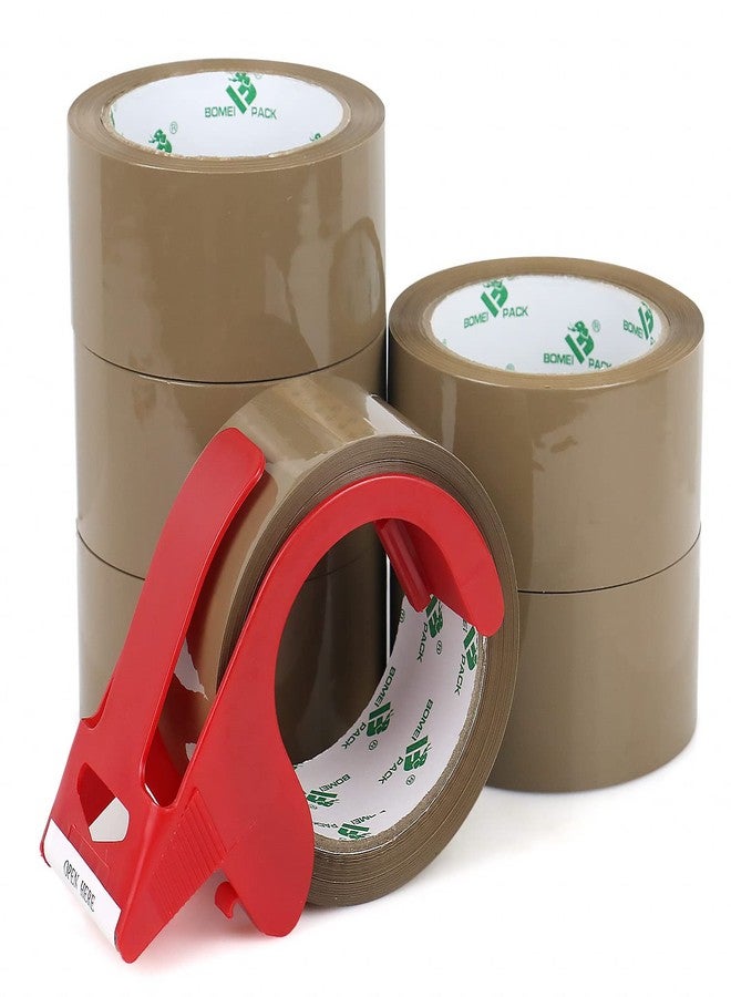 BOMEI PACK Brown Packing Tape with Dispenser, 2.4 Mil 1.88 Inch x 60 Yards, 6 Refills Rolls Packaging Tape for Moving, Shipping and Storage - Image 1