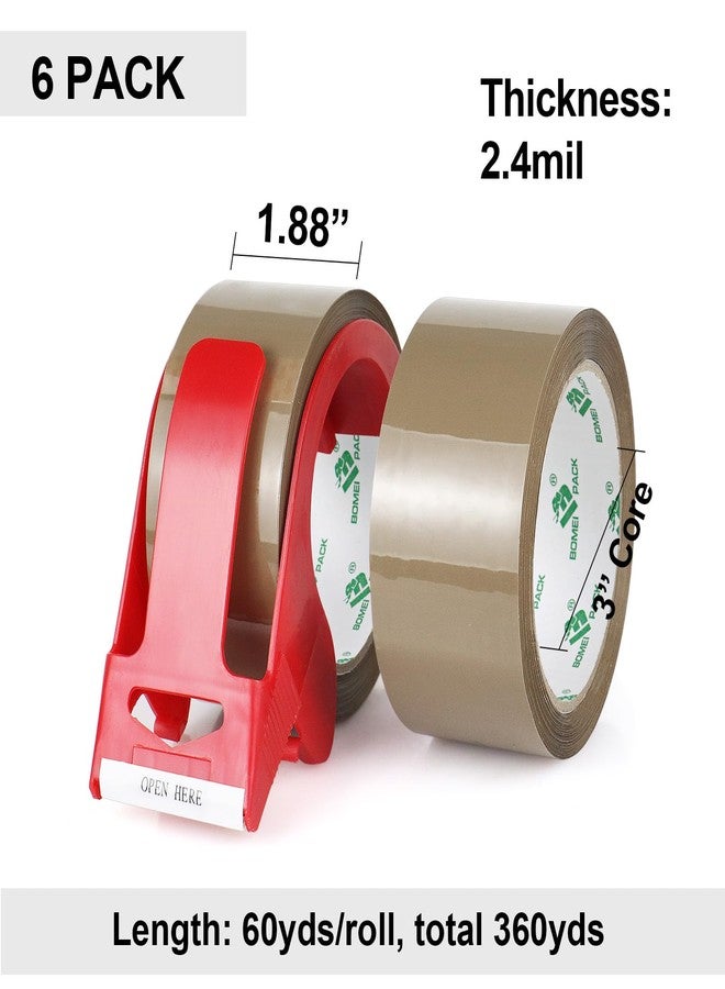 BOMEI PACK Brown Packing Tape with Dispenser, 2.4 Mil 1.88 Inch x 60 Yards, 6 Refills Rolls Packaging Tape for Moving, Shipping and Storage - Image 2