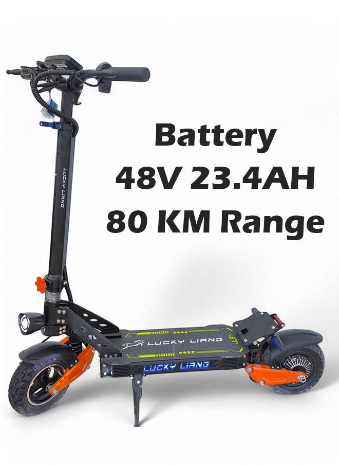 L3 Electric Folding Scooter, 1500W Motor, 48V 23.4AH Battery, 60KM/H Max Speed, 80KM Range, 10 Inches Tires, Dual Suspension and Disc Brakes with NFC Lock System, E-Scooter with Helmet and Safety Vest