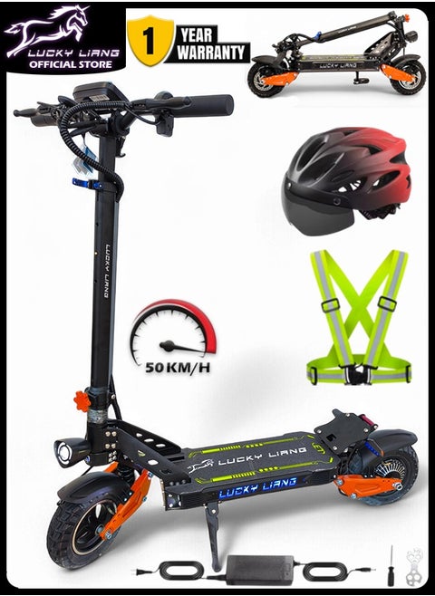 L3 Electric Folding Scooter, 1500W Motor, 48V 23.4AH Battery, 60KM/H Max Speed, 80KM Range, 10 Inches Tires, Dual Suspension and Disc Brakes with NFC Lock System, E-Scooter with Helmet and Safety Vest