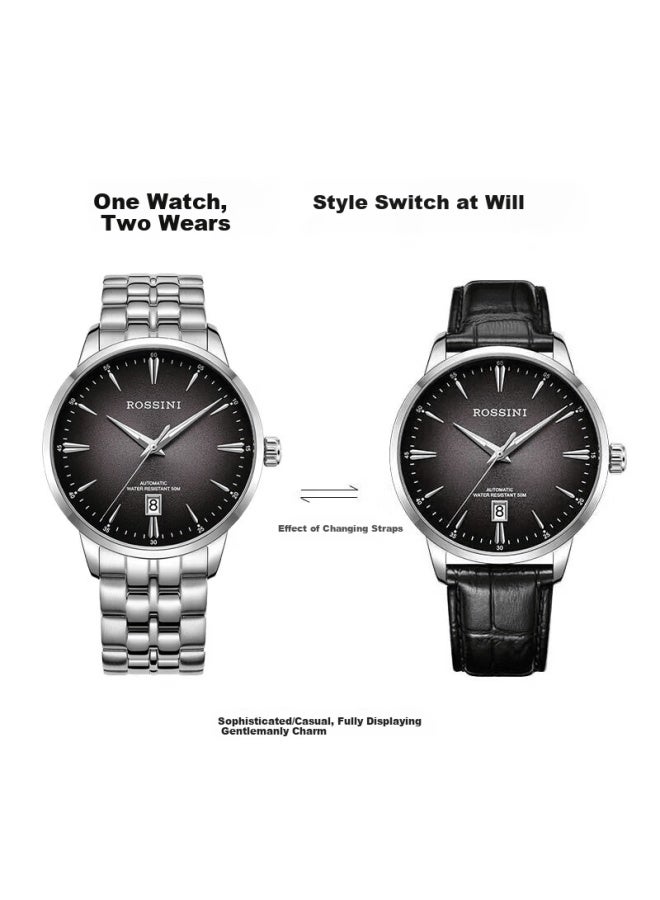 Rossini Men's Automatic Mechanical Watch Steel Band Calendar Men's Watch Birthday Christmas Valentine's Day Boyfriend Gift - Image 2