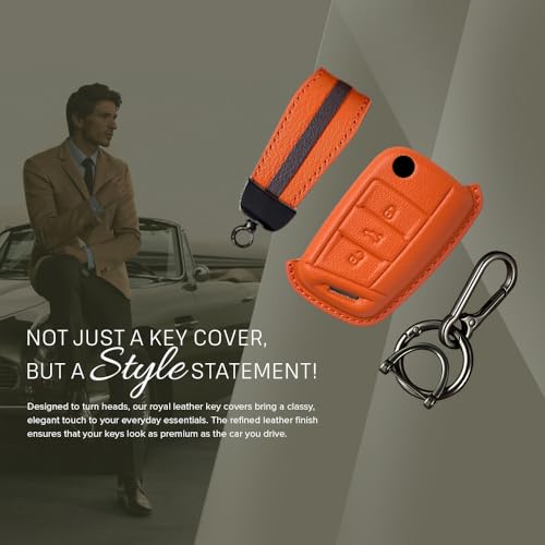 keyzone Royal Leather Car Key Cover For Virtus, Kylaq, Slavia, Kodiaq, Kushaq, Taigun, Tiguan, Octavia, Jetta, Superb, Karoq, T-ROC Flip Key (Vanilla Satin), Beige - Image 5