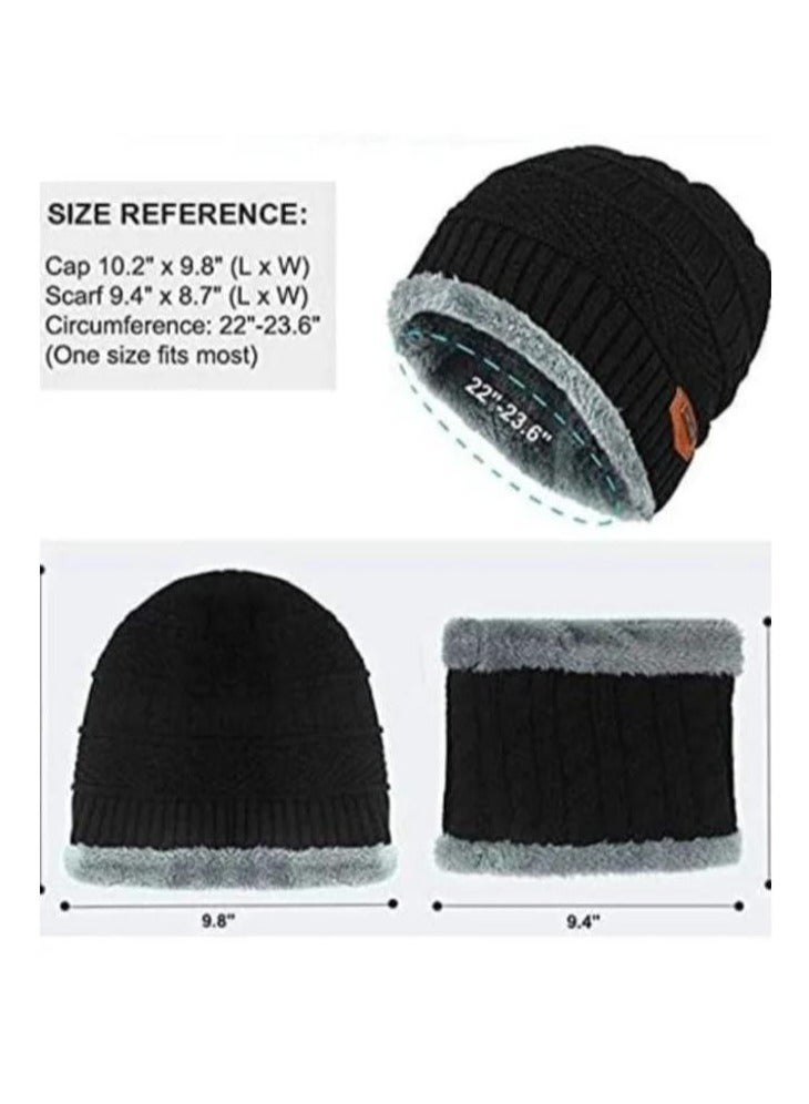 طقم وشاح شتوي مكون من قطعتين قبعة دافئة متماسكة - Image 3