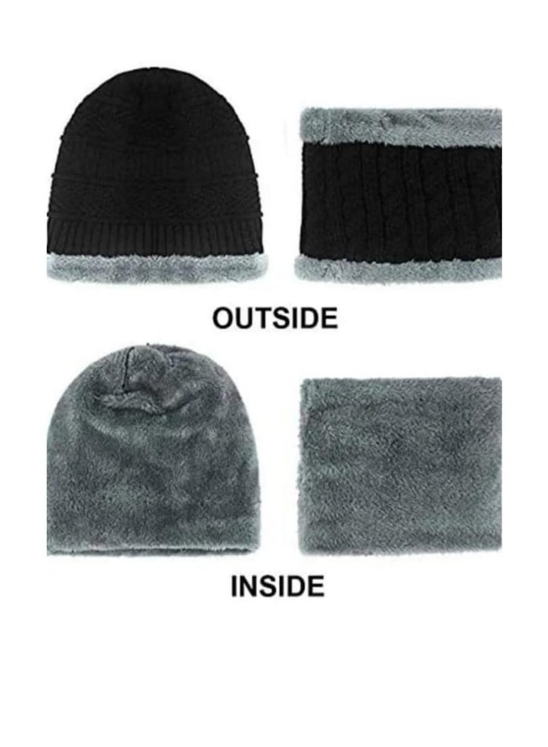 طقم وشاح شتوي مكون من قطعتين قبعة دافئة متماسكة - Image 4