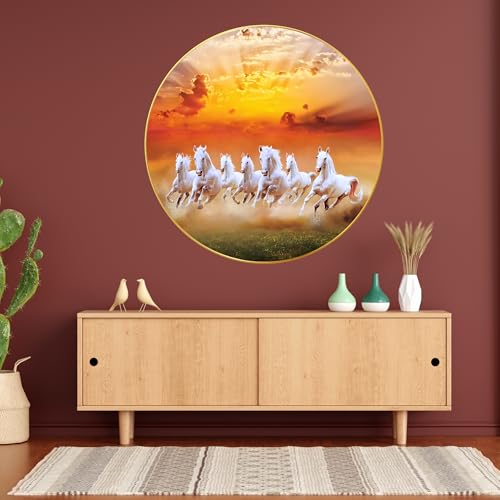 Nozvera Seven Horses Vastu Painting, Big Large Size 7 horse Vastu Frame | Golden Framed | Sparkle Laminated | 7 Horse Wall Painting for Living Room, Bedroom, Office (Design 03, 40 cm * 40 cm) - Image 2