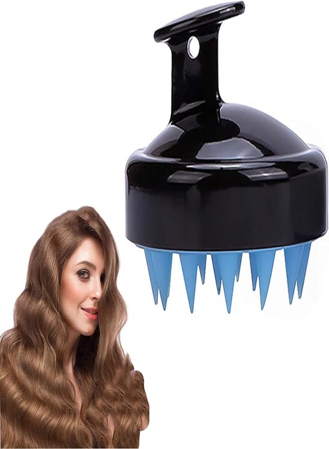 Hair Scalp Massager Shampoo Brush, Soft Silicone Head Scrubber, Extra Long Brush Hair Dry and Wet Scalp Dandruff Shower Brush, Shampoo Massager Brush Scalp and Rejuvenating Black