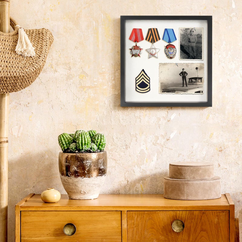 TJMOREE TJ.MOREE Shadow Box Frame 8 x 8 Shadowbox Display Case Picture Frame Memorabilia Wedding Bouquet Flowers Medals Military Photos Memory Box - Black - Image 5