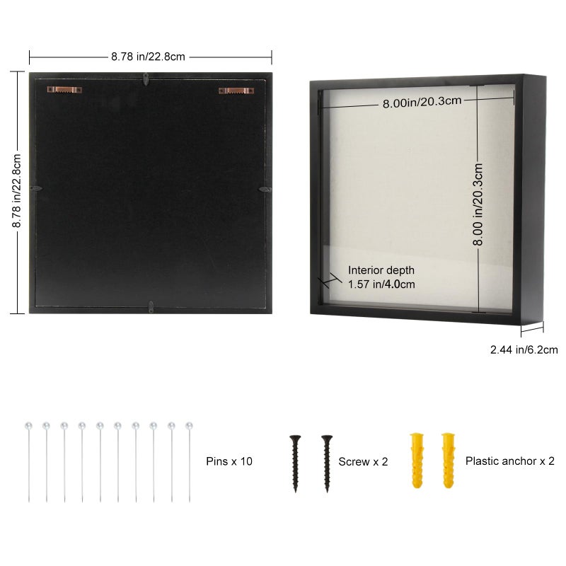 TJMOREE TJ.MOREE Shadow Box Frame 8 x 8 Shadowbox Display Case Picture Frame Memorabilia Wedding Bouquet Flowers Medals Military Photos Memory Box - Black - Image 3