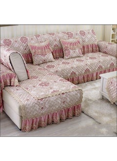 NIBEMINENT Non-Slip Lace Patchwork Soft Sofa Cover Pink/Grey 