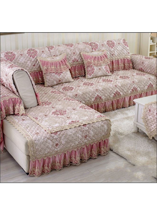 NIBEMINENT Non-Slip Lace Patchwork Soft Sofa Cover Pink/Grey 
