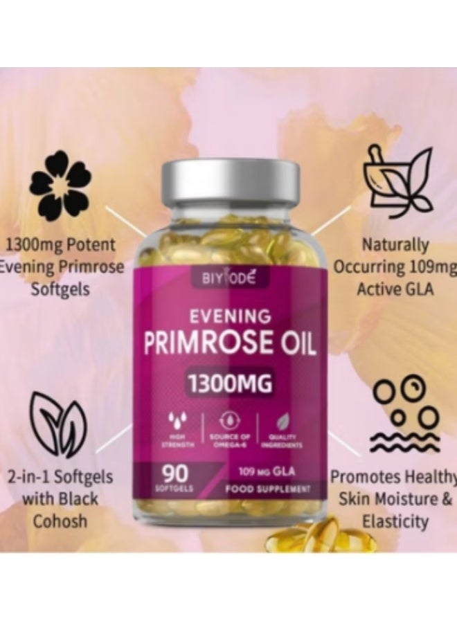 BIYODE Evening Primrose Oil 1300mg Softgels, 90 Count, Cold-Pressed and High-Potency, Skin, Hormonal and Women’s Health Support - Image 3