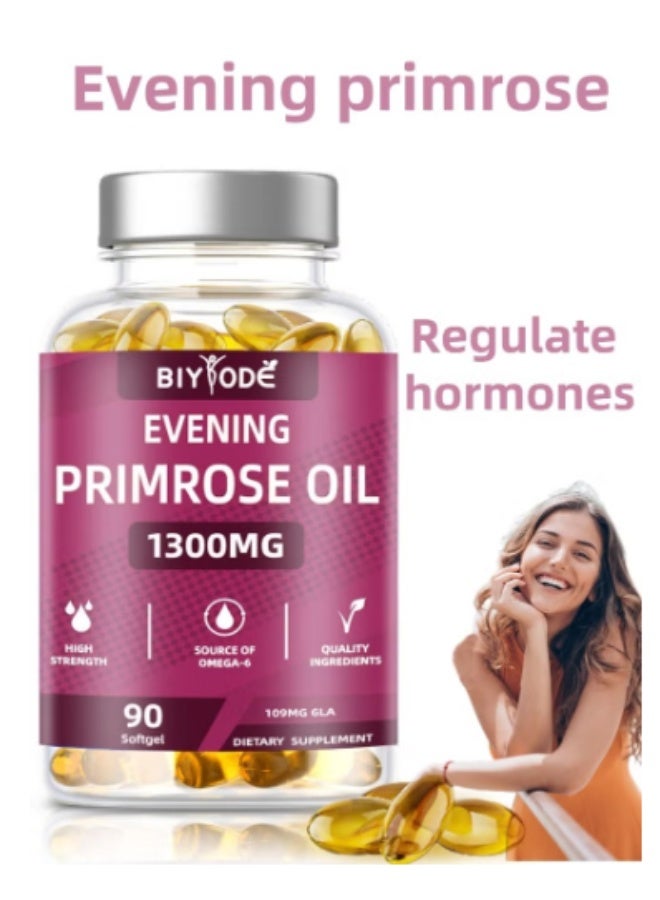 BIYODE Evening Primrose Oil 1300mg Softgels, 90 Count, Cold-Pressed and High-Potency, Skin, Hormonal and Women’s Health Support - Image 1
