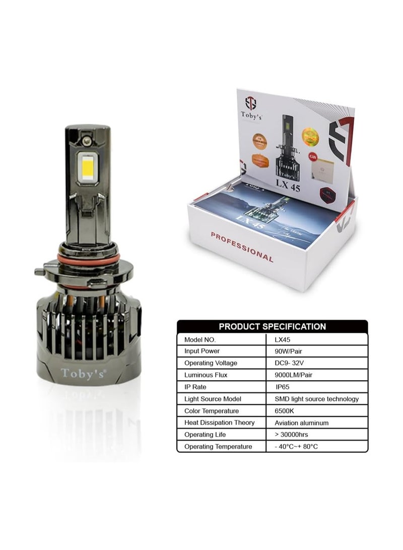 توبيز مجموعة مصابيح أمامية LED جديدة تمامًا من طراز LX 45-9005/9006 بدرجة حرارة لون 6500 كلفن وقوة 90 وات وقوة 9000 لومن وإضاءة فائقة مثالية للرحلات الطويلة - Image 2