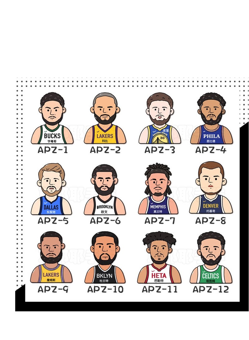 xozgdovg 12-piece Homemade basketball sports star Kobe Owen Buffett badge bag pen bag backpack pendant souvenir 
