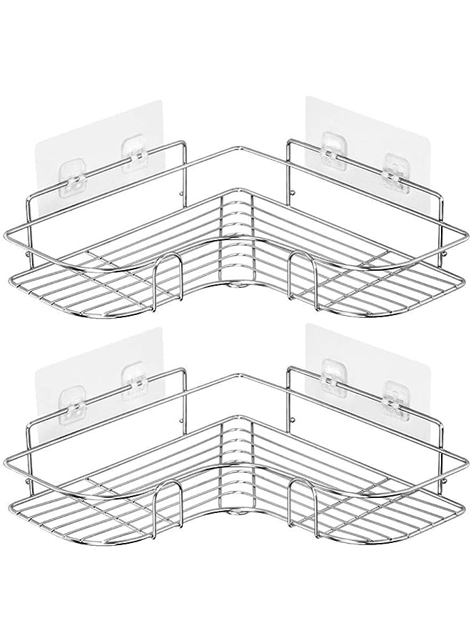 vesus 2PCS Corner Shower Caddy Adhesive Bathroom Stainless Steel Shelves Floating Shelves for Kitchen,Bathroom Organizer,Decor  - Image 1