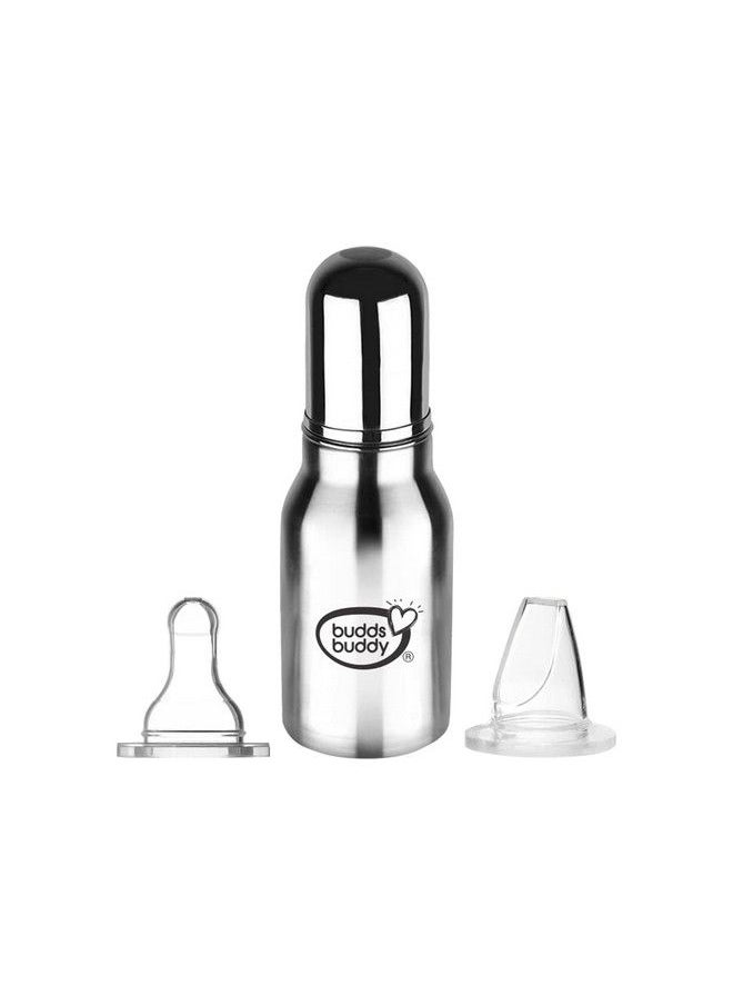 BuddsBuddy 2 In 1 Bravo Regular Neck New Baby Feeding Bottle Made With High Grade Stainless Steel; Rust Free Feeding Bottle With Nipple ; Leak Proof Baby Bottle ; With Extra Sipper Spout ; 180 Ml  - Image 1
