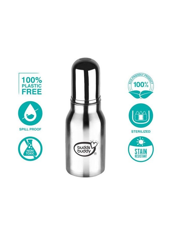 BuddsBuddy 2 In 1 Bravo Regular Neck New Baby Feeding Bottle Made With High Grade Stainless Steel; Rust Free Feeding Bottle With Nipple ; Leak Proof Baby Bottle ; With Extra Sipper Spout ; 180 Ml  - Image 3