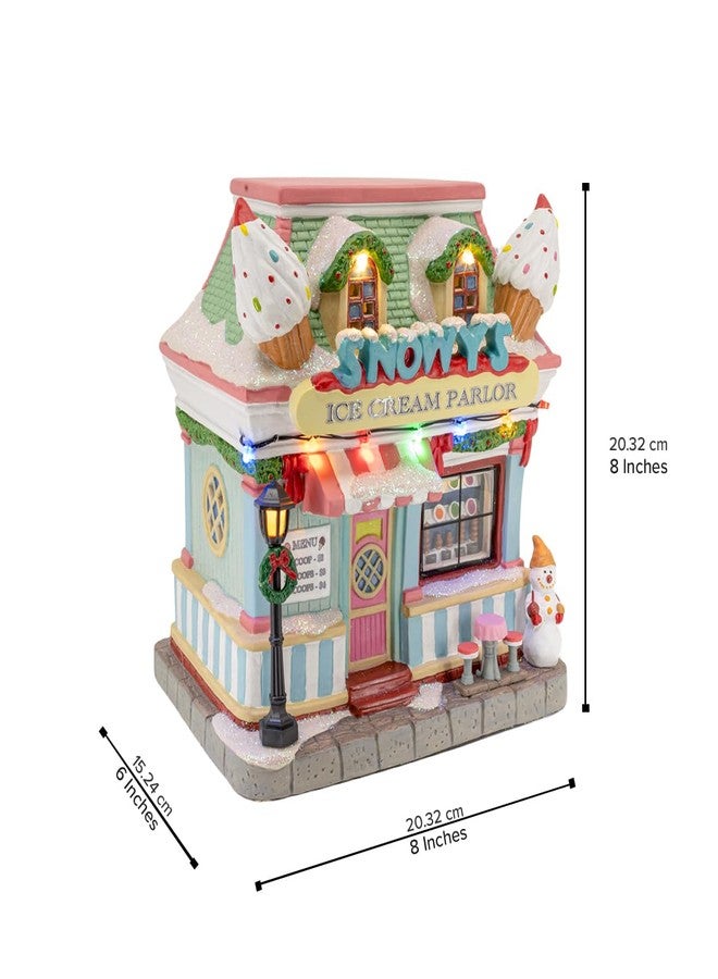 FG Square Snowy's Ice Cream Parlor Porcelain Christmas Village with LED Lights - Image 4