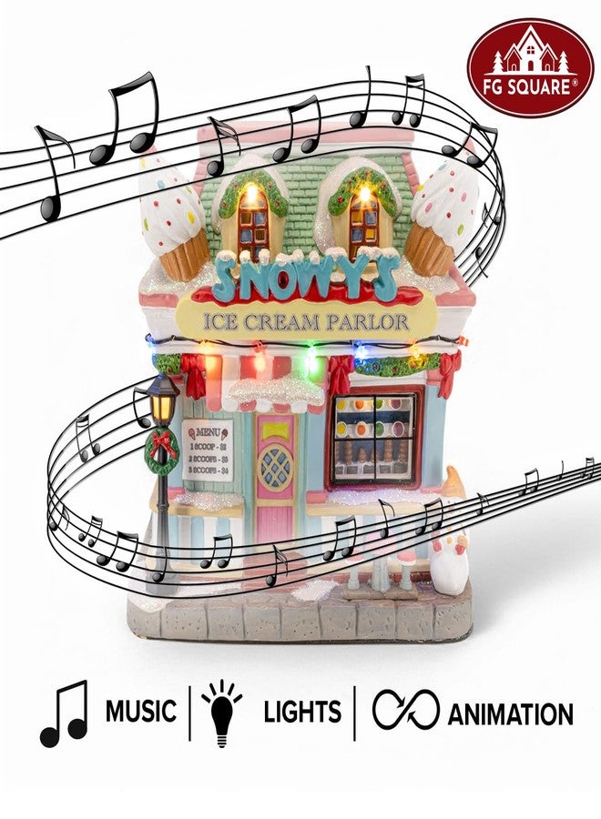 FG Square Snowy's Ice Cream Parlor Porcelain Christmas Village with LED Lights - Image 2