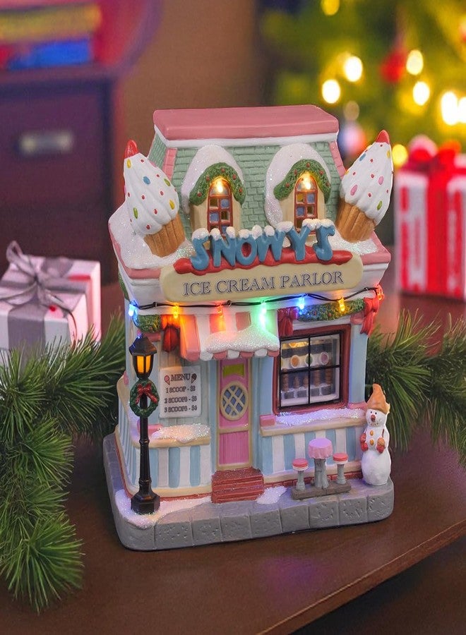 FG Square Snowy's Ice Cream Parlor Porcelain Christmas Village with LED Lights - Image 1