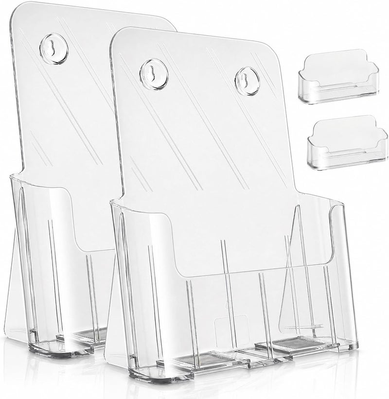 Argvey Acrylic Brochure Holder 8.5 x 11 inches, 2 Pack Clear Literature Holder with Removable Divider for Trifold 4 Inches Wide Pamphlet, Plastic Flyer Display Stand for Magazine, Document, Booklet - Image 1