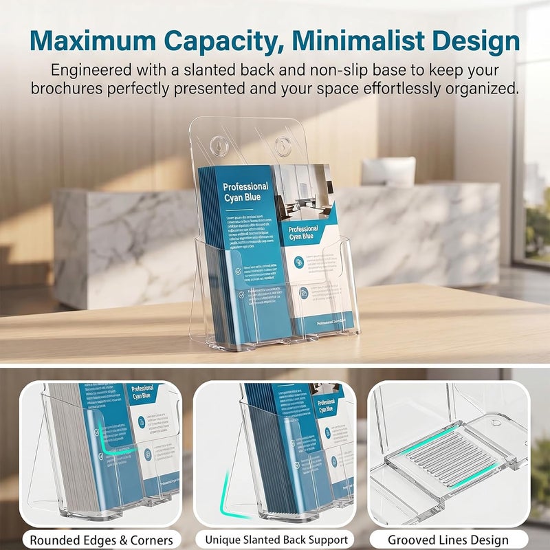 Argvey Acrylic Brochure Holder 8.5 x 11 inches, 2 Pack Clear Literature Holder with Removable Divider for Trifold 4 Inches Wide Pamphlet, Plastic Flyer Display Stand for Magazine, Document, Booklet - Image 5