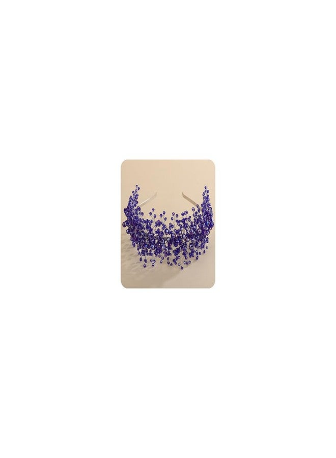 Rumtock Blue Rhinestones Beads Hair Crown for Wedding Brides Women Tiara Jewelry Handmade Sparkle Hair Piece (Blue) - Image 1