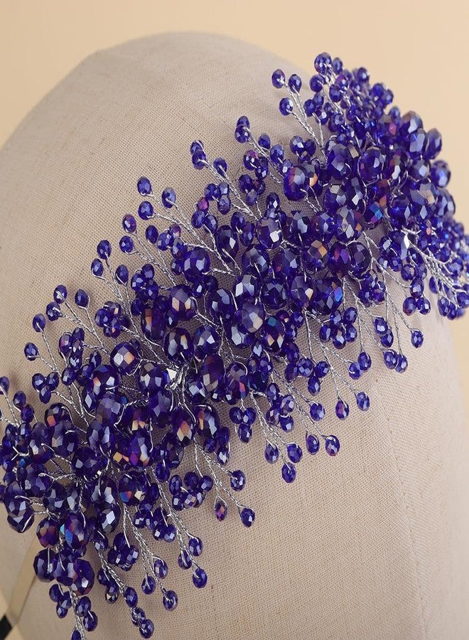 Rumtock Blue Rhinestones Beads Hair Crown for Wedding Brides Women Tiara Jewelry Handmade Sparkle Hair Piece (Blue) - Image 5