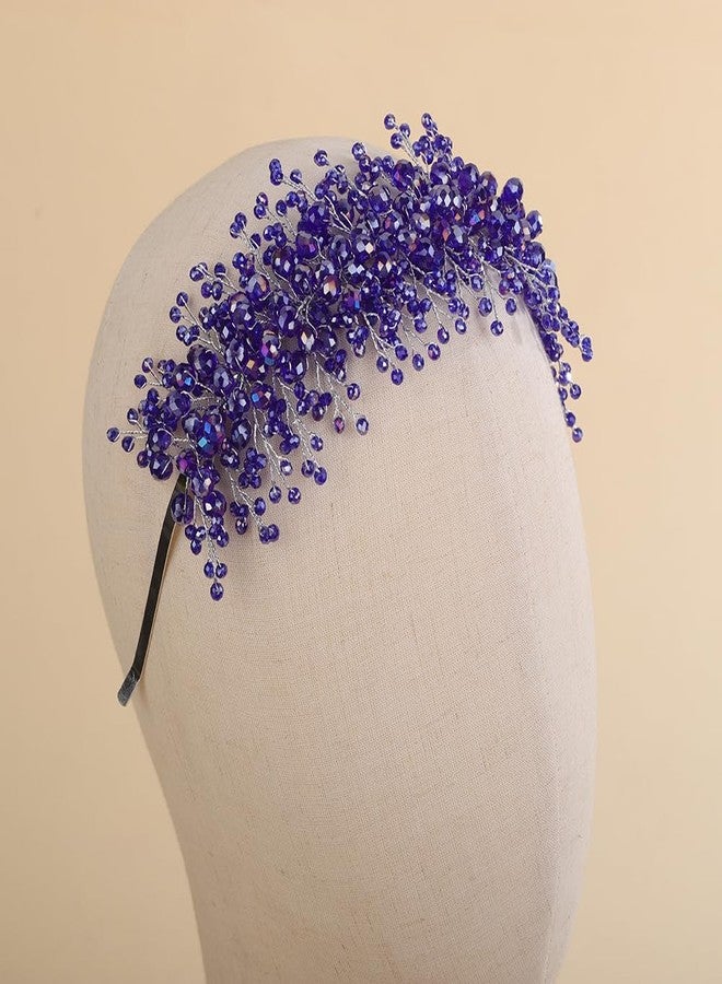 Rumtock Blue Rhinestones Beads Hair Crown for Wedding Brides Women Tiara Jewelry Handmade Sparkle Hair Piece (Blue) - Image 4