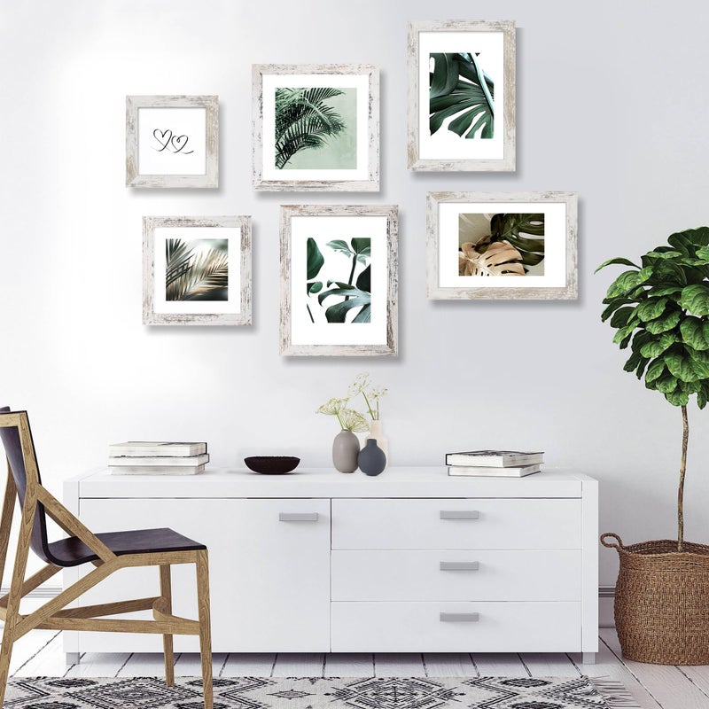 Hongkee 12x12 Picture Frame Set of 4 - Made of Glass and Distressed White Wooden Frame, Display Square Pictures 10x10 with Mat or 12 x 12 without Mat, Desktop & Wall Collage Photo Frame - Image 4