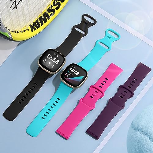 Getino Compatible with Fitbit Sense 2/ Sense Bands/Versa 4/ Versa 3 Bands Women Men, Silicone Sport Accessories, Band for Fitbit Sense/Sense 2/ Versa 4/ Versa 3 Watch, Small Black/Plum/Rose/Teal - Image 3