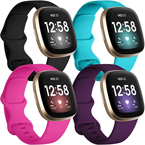 Getino Compatible with Fitbit Sense 2/ Sense Bands/Versa 4/ Versa 3 Bands Women Men, Silicone Sport Accessories, Band for Fitbit Sense/Sense 2/ Versa 4/ Versa 3 Watch, Small Black/Plum/Rose/Teal - Image 5