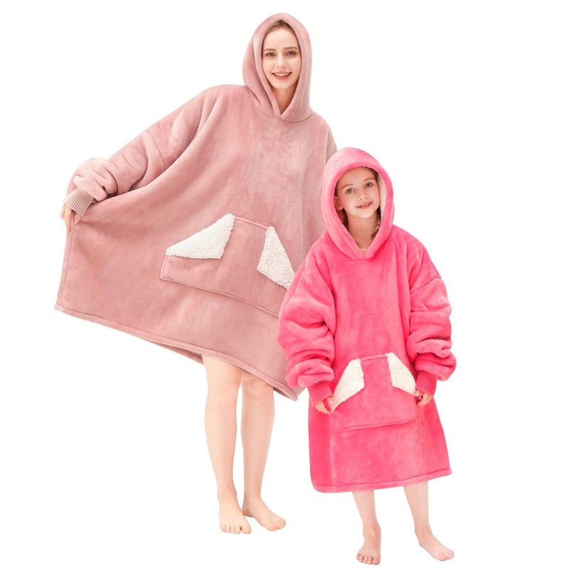Touchat Wearable Blanket Hoodie, Oversized Sherpa Blanket Sweatshirt with Hood Pocket and Sleeves, Super Soft Warm Plush Hooded Blanket for Adult Women Men, One Size Fits All (Pink) - Image 5
