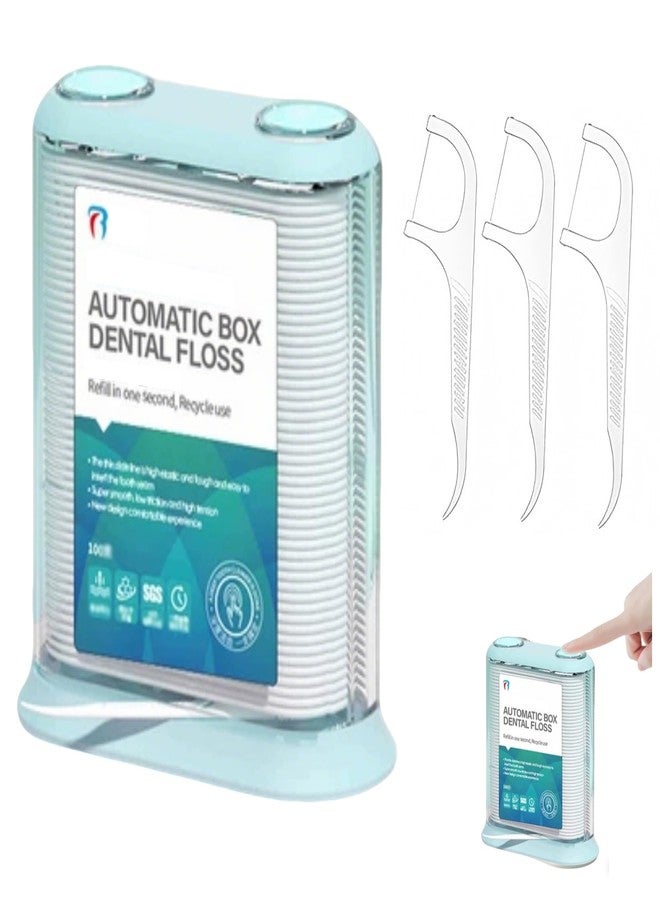 YOUNEEDFUL New Generation Automatic Dental Floss Picks, Packed in 1pc Refillable Auto-Ejection Case ，Travel Flosser Dispenser Storage Case with 100 Floss Picks，Hygienic Convenient (Blue - Image 1