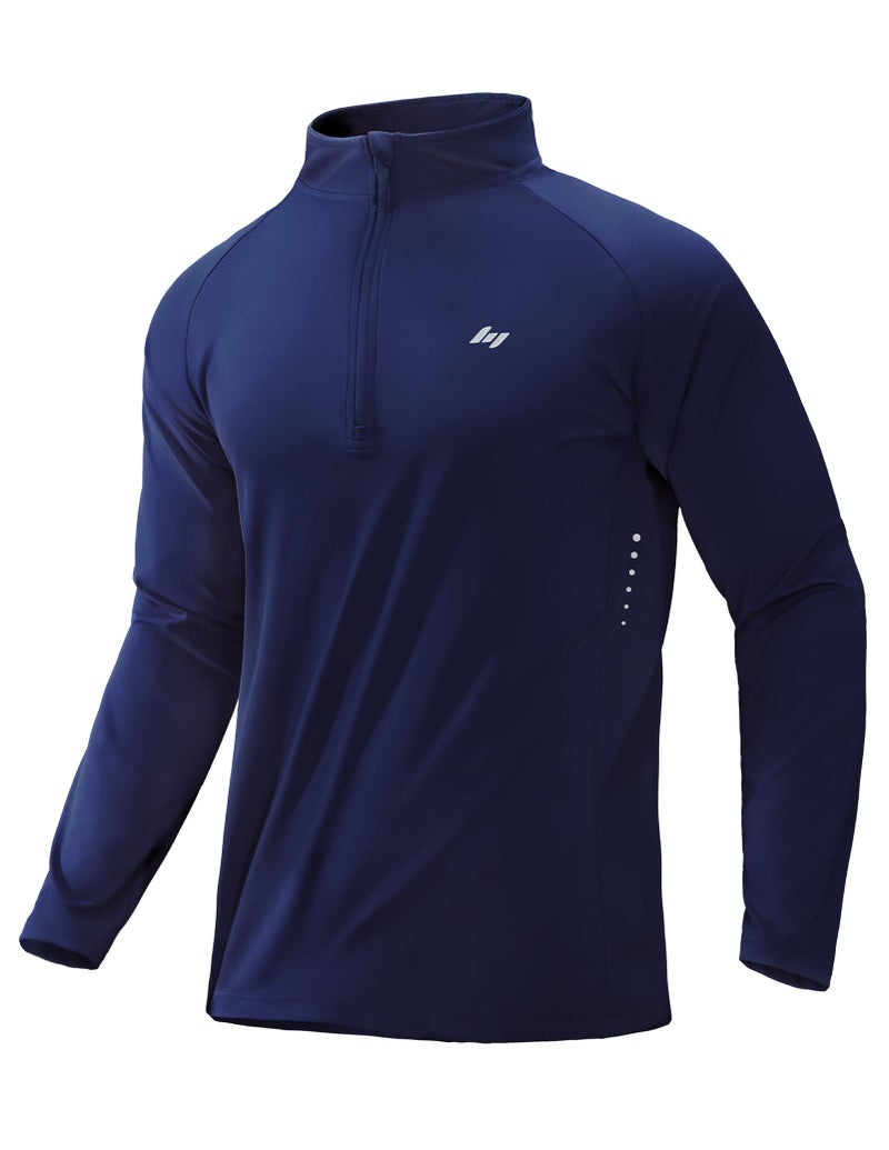 MIER Quarter Zip Men Light Weight Zipper Golf Shirts Long Sleeve Workout Gym Tee Shirts SPF 50 Navy XXL
