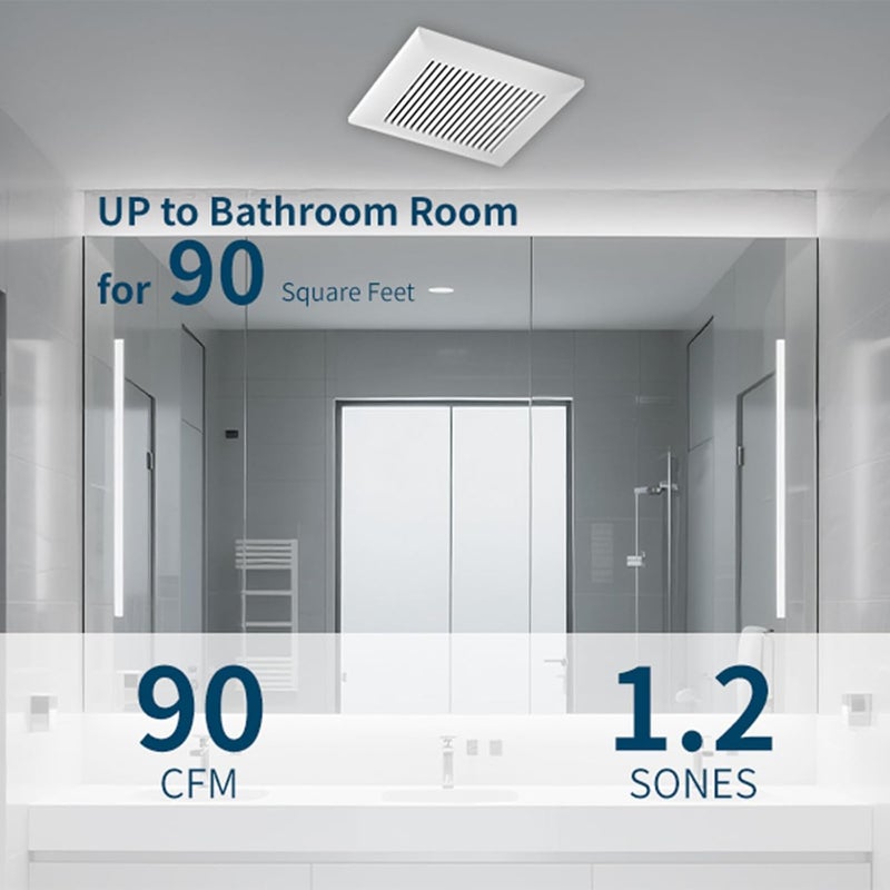 Tech Drive Bathroom Exhaust Fan 90 CFM, 1.2 Sone, 4-Inch Duct,No Attic Access Needed,Very Quiet Ventilation Fan, Easy to Install Ceiling Mounted, White, ETL Certified - Image 3