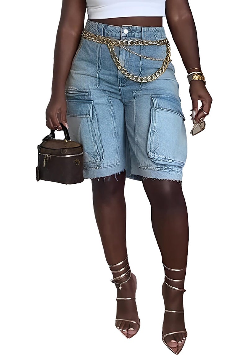 NRTHYE Women's Denim Cargo Shorts Casual Bermuda Shorts High Waisted Fashion Casual Jean Shorts - Image 1