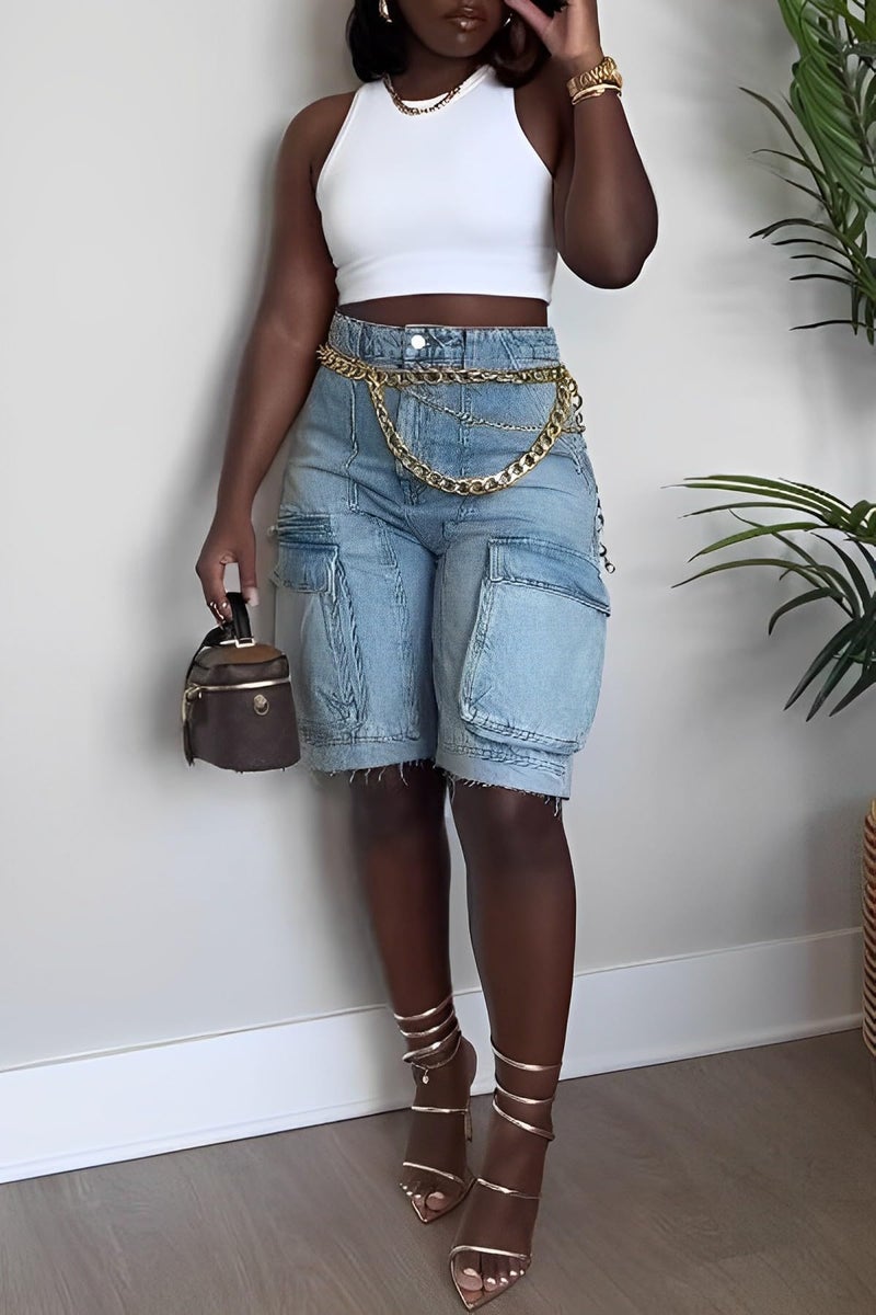 NRTHYE Women's Denim Cargo Shorts Casual Bermuda Shorts High Waisted Fashion Casual Jean Shorts - Image 2