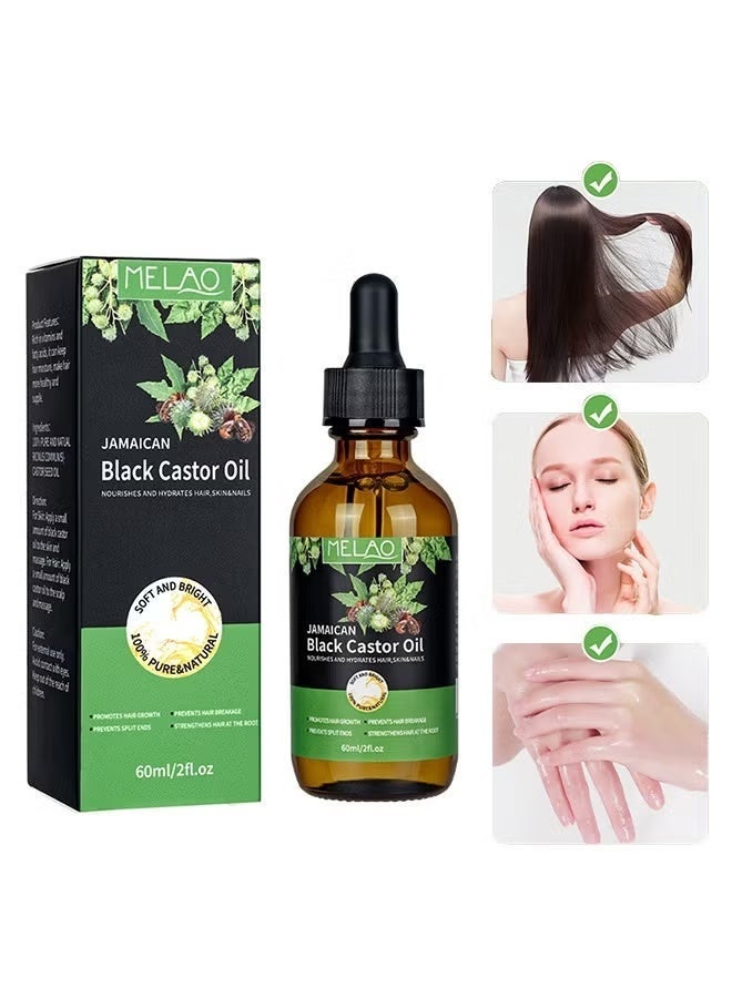 MELAO Jamaican Black Castor Oil 60ml, 100% Pure Organic Cold Pressed Unrefined Oil, Nourishing Care Oil for Scalp, Hair, Eyelashes, Eyebrows, Beard, Skin & Nails, Glass Dropper Bottle - Image 2