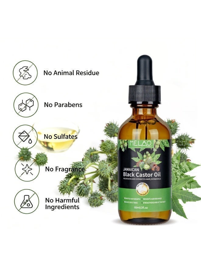MELAO Jamaican Black Castor Oil 60ml, 100% Pure Organic Cold Pressed Unrefined Oil, Nourishing Care Oil for Scalp, Hair, Eyelashes, Eyebrows, Beard, Skin & Nails, Glass Dropper Bottle - Image 4