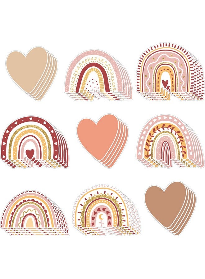 لينوزين 45 قطعة من ديكورات الفصول الدراسية البوهيمية على شكل أقواس قزح وقلوب مقطوعة على شكل قلب قوس قزح ولوحات إعلانات وديكورات حفلات قوس قزح للحرف اليدوية ولوحات الإعلانات وأبواب المدارس المنزلية وأعياد الميلاد - Image 1