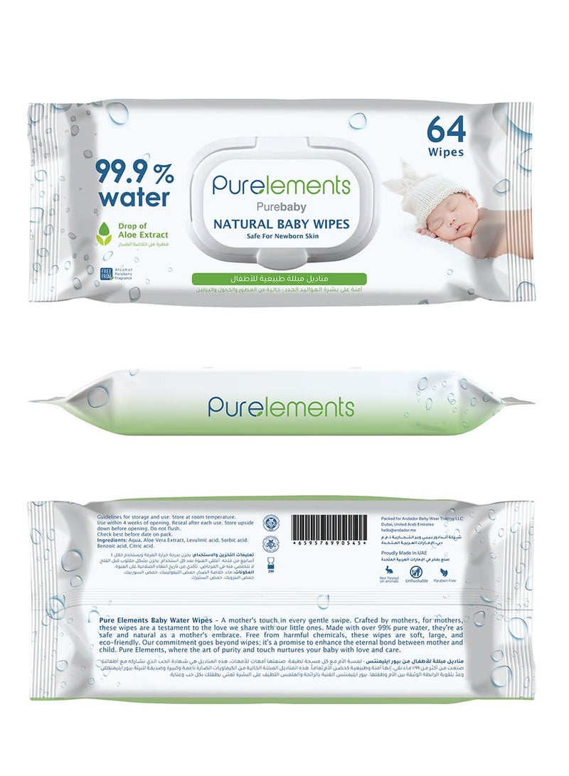 Pure Elements Purelements - Aloe Natural 99.9% Water Wipes - Pack of 12 - 768pcs  - Image 2