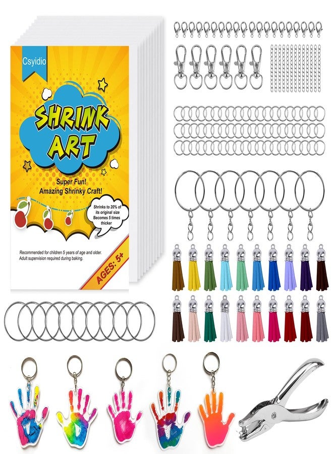 Csyidio 251 PCS Shrink Dink Keychain Kit Includes 20 Sheets Shrink Plastic Sheets, Hole Punch, Tassels, Lobster Clasps, Keychain Clip, Jump Rings, Key Ring, Great for DIY Mother's Day Crafts - Image 1