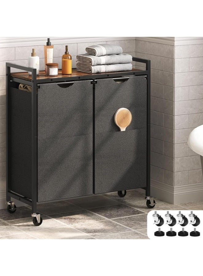 YOUWE7 Laundry Basket Organizer 2 Partitions, with 2 Removable Laundry Sorting Bags, 2 × 15.3 Gallon (116 Liter) Laundry Organization and Storage for Bathroom, Bedroom (With Wheels) - Image 1