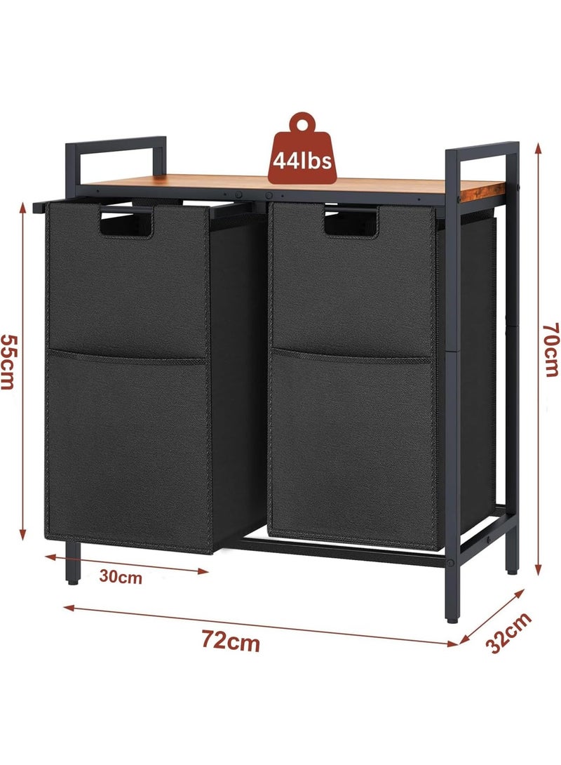 YOUWE7 Laundry Basket Organizer 2 Partitions, with 2 Removable Laundry Sorting Bags, 2 × 15.3 Gallon (116 Liter) Laundry Organization and Storage for Bathroom, Bedroom (With Wheels) - Image 2