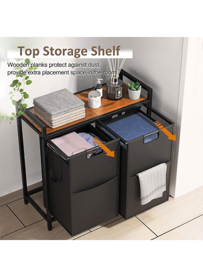YOUWE7 Laundry Basket Organizer 2 Partitions, with 2 Removable Laundry Sorting Bags, 2 × 15.3 Gallon (116 Liter) Laundry Organization and Storage for Bathroom, Bedroom (With Wheels) - Image 3